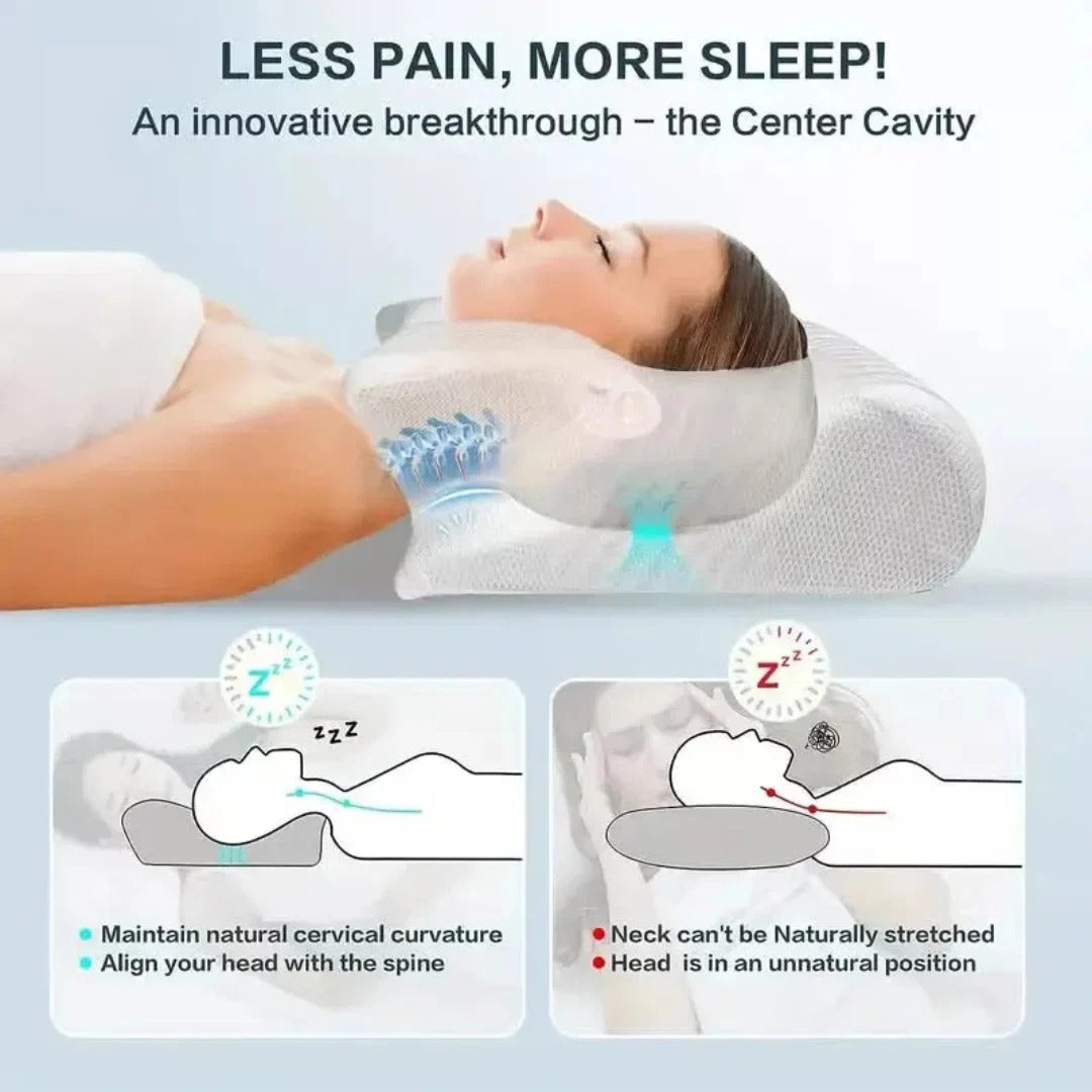 Memory foam neck pillow with breathable ice silk cover, 2 heights, white - main photo