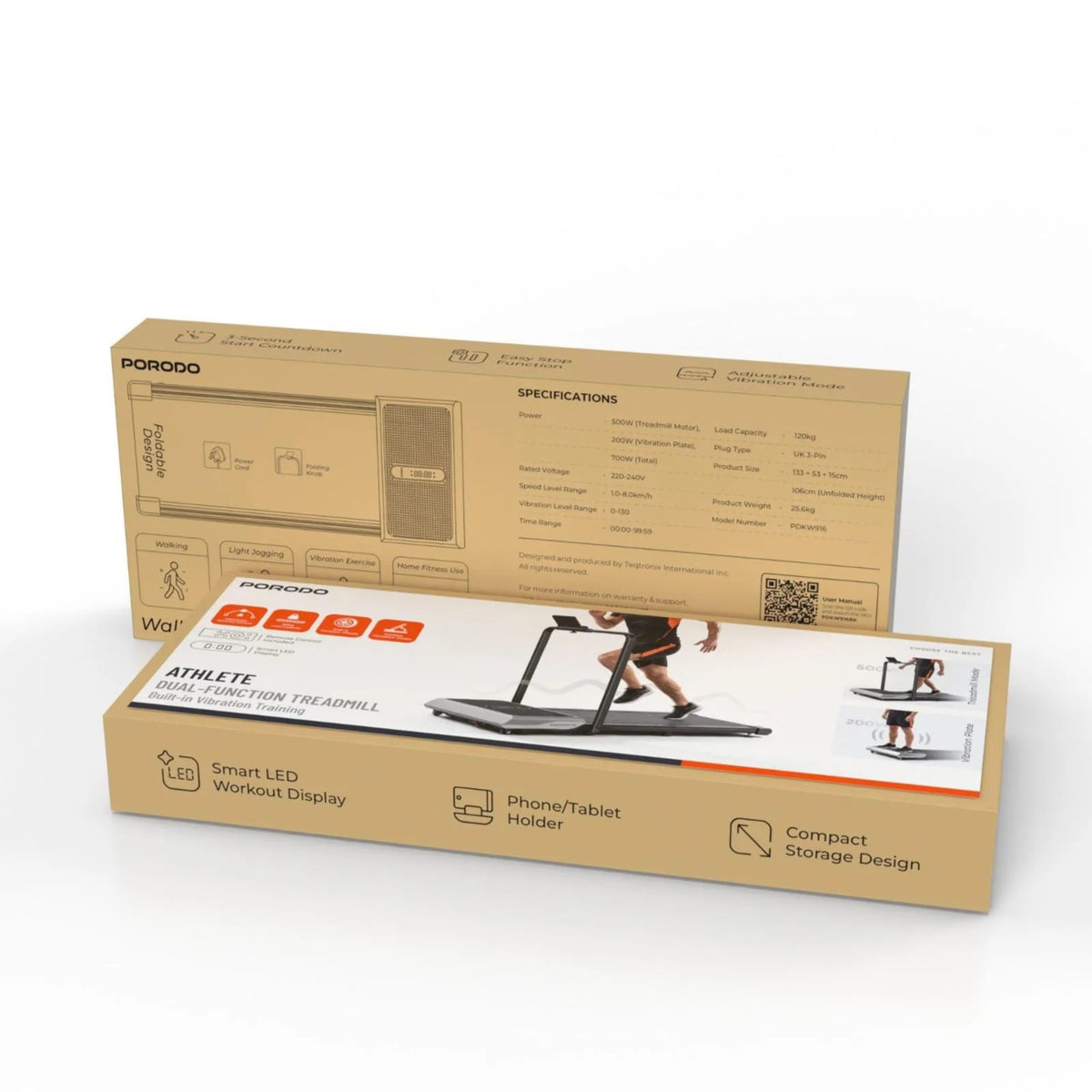 Porodo Athlete dual-function treadmill with built-in vibration - main photo