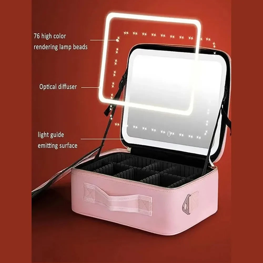 Smart LED cosmetic case with mirror – main product view, pink