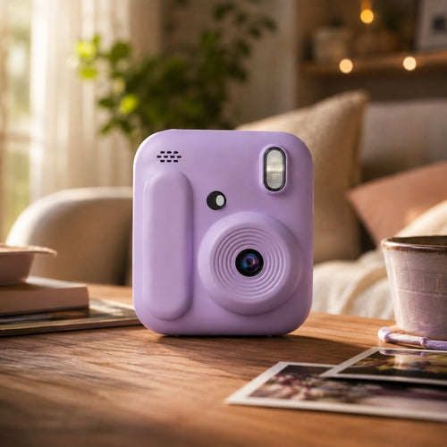 Digital mini print camera – side view showing print slot