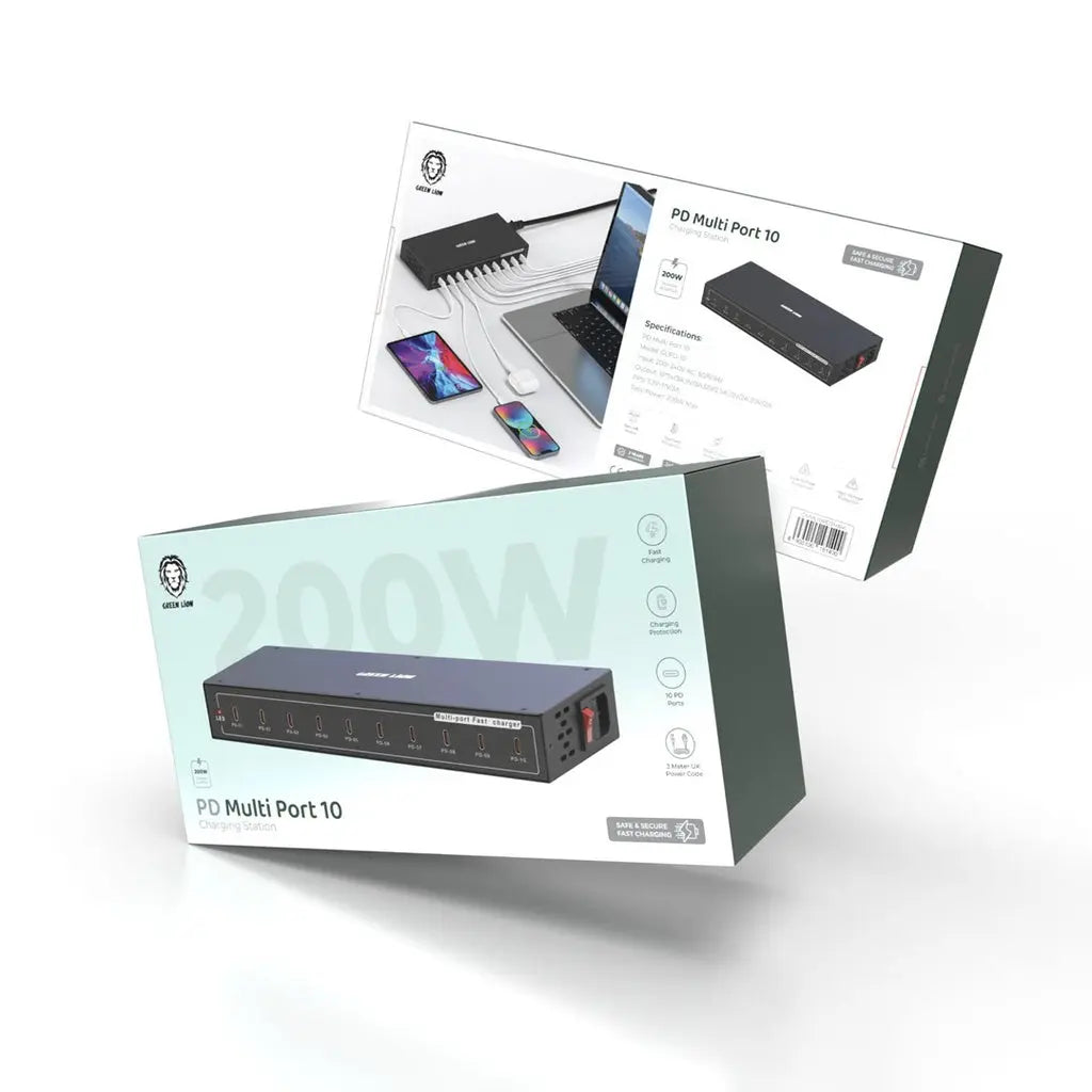 Green Lion multi-port charging station ports view