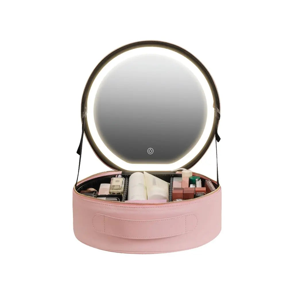 Green Lion Makeup Organizer Pro in pink with LED mirror
