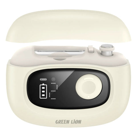 Green Lion electric nail care device with digital display in cream