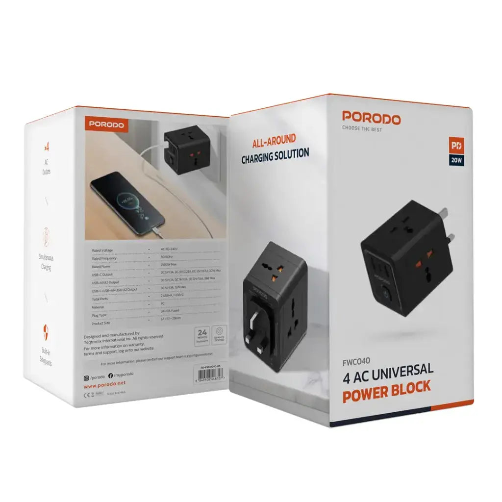 Porodo universal power block in black